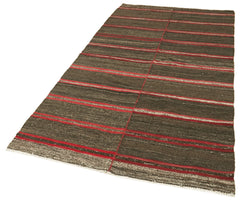 Striped Kilim Brown Striped Goat Hair Handmade Rug 4'3'' x 8'4''