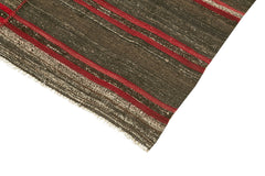 Striped Kilim Brown Striped Goat Hair Handmade Rug 4'3'' x 8'4''