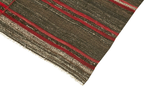 Striped Kilim Brown Striped Goat Hair Handmade Rug 4'3'' x 8'4''