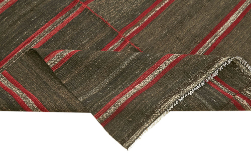 Striped Kilim Brown Striped Goat Hair Handmade Rug 4'3'' x 8'4''