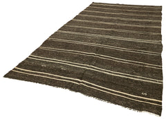 Striped Kilim Brown Striped Goat Hair Handmade Rug 6'1'' x 11'7''