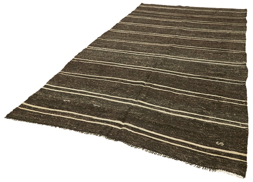 Striped Kilim Brown Striped Goat Hair Handmade Rug 6'1'' x 11'7''