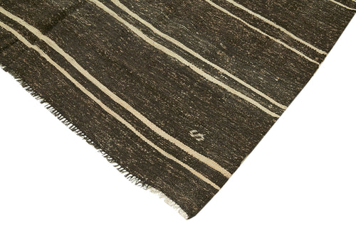 Striped Kilim Brown Striped Goat Hair Handmade Rug 6'1'' x 11'7''