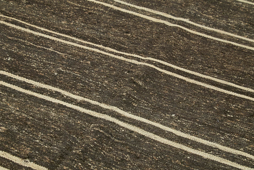 Striped Kilim Brown Striped Goat Hair Handmade Rug 6'1'' x 11'7''
