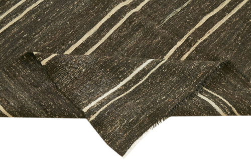 Striped Kilim Brown Striped Goat Hair Handmade Rug 6'1'' x 11'7''