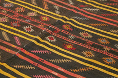 Striped Kilim Brown Striped Goat Hair Handmade Rug 7'3'' x 10'10''