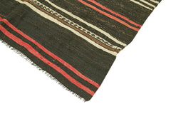 Striped Kilim Brown Striped Goat Hair Handmade Rug 5'7'' x 10'0''