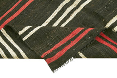 Striped Kilim Brown Striped Goat Hair Handmade Rug 5'7'' x 10'0''