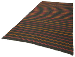 Striped Kilim Brown Striped Goat Hair Handmade Rug 5'4'' x 11'10''