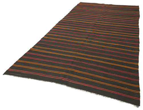 Striped Kilim Brown Striped Goat Hair Handmade Rug 5'4'' x 11'10''