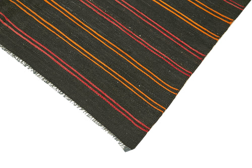 Striped Kilim Brown Striped Goat Hair Handmade Rug 5'4'' x 11'10''