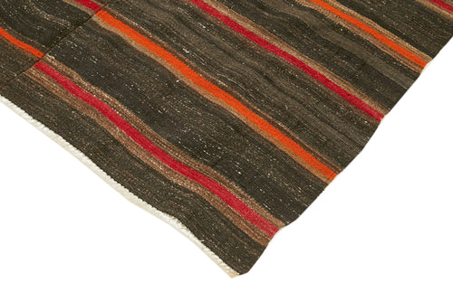 Striped Kilim Brown Striped Goat Hair Handmade Rug 4'6'' x 10'6''