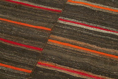 Striped Kilim Brown Striped Goat Hair Handmade Rug 4'6'' x 10'6''