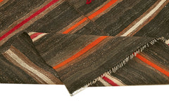 Striped Kilim Brown Striped Goat Hair Handmade Rug 4'6'' x 10'6''