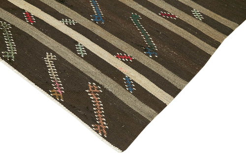 Striped Kilim Brown Striped Goat Hair Handmade Rug 7'9'' x 10'3''