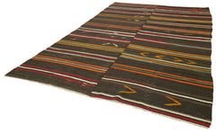 Striped Kilim Brown Striped Goat Hair Handmade Rug 7'9'' x 11'6''