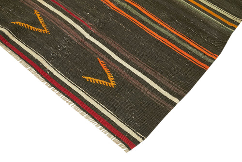 Striped Kilim Brown Striped Goat Hair Handmade Rug 7'9'' x 11'6''