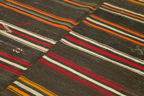 Striped Kilim Brown Striped Goat Hair Handmade Rug 7'9'' x 11'6''