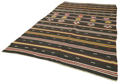 Striped Kilim Brown Striped Goat Hair Handmade Rug 6'6'' x 11'4''