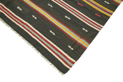 Striped Kilim Brown Striped Goat Hair Handmade Rug 6'6'' x 11'4''