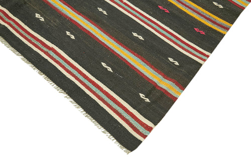 Striped Kilim Brown Striped Goat Hair Handmade Rug 6'6'' x 11'4''