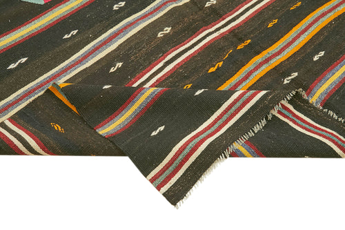 Striped Kilim Brown Striped Goat Hair Handmade Rug 6'6'' x 11'4''