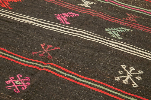 Striped Kilim Brown Striped Goat Hair Handmade Rug 6'2'' x 9'4''