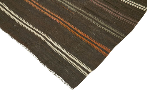 Striped Kilim Brown Striped Goat Hair Handmade Rug 8'8'' x 11'7''
