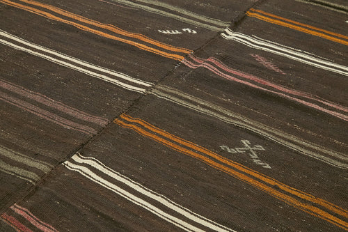 Striped Kilim Brown Striped Goat Hair Handmade Rug 8'8'' x 11'7''