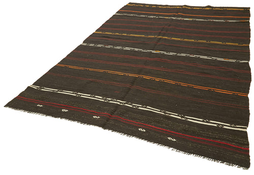 Striped Kilim Brown Striped Goat Hair Handmade Rug 6'9'' x 10'0''