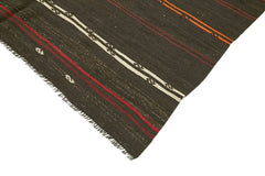 Striped Kilim Brown Striped Goat Hair Handmade Rug 6'9'' x 10'0''