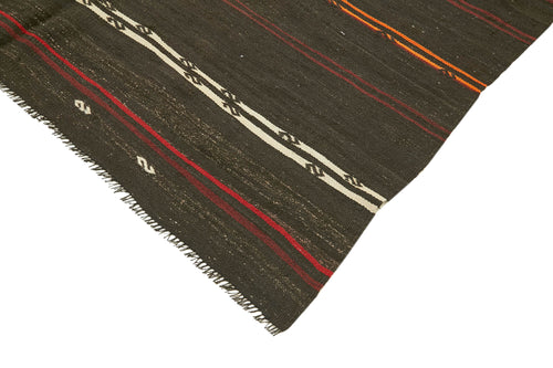 Striped Kilim Brown Striped Goat Hair Handmade Rug 6'9'' x 10'0''
