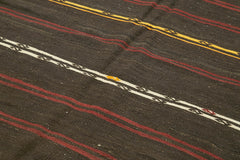 Striped Kilim Brown Striped Goat Hair Handmade Rug 6'9'' x 10'0''