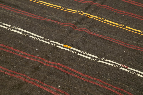 Striped Kilim Brown Striped Goat Hair Handmade Rug 6'9'' x 10'0''