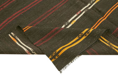 Striped Kilim Brown Striped Goat Hair Handmade Rug 6'9'' x 10'0''