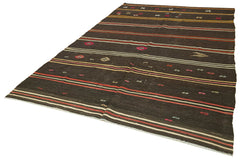 Striped Kilim Brown Striped Goat Hair Handmade Rug 6'11'' x 11'4''