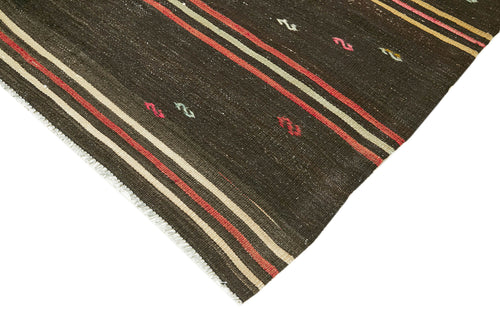 Striped Kilim Brown Striped Goat Hair Handmade Rug 6'11'' x 11'4''