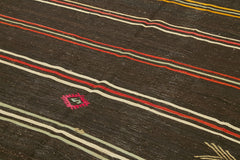 Striped Kilim Brown Striped Goat Hair Handmade Rug 6'11'' x 11'4''