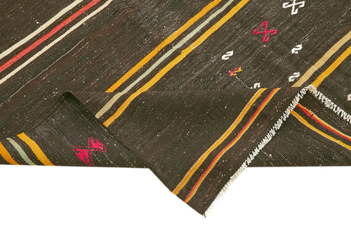 Striped Kilim Brown Striped Goat Hair Handmade Rug 6'11'' x 11'4''