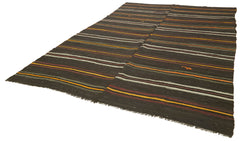 Striped Kilim Brown Striped Goat Hair Handmade Rug 7'10'' x 12'4''