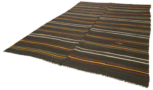 Striped Kilim Brown Striped Goat Hair Handmade Rug 7'10'' x 12'4''