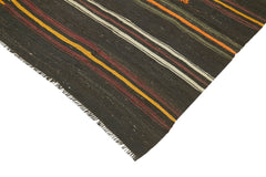 Striped Kilim Brown Striped Goat Hair Handmade Rug 7'10'' x 12'4''