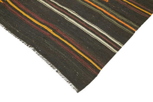 Striped Kilim Brown Striped Goat Hair Handmade Rug 7'10'' x 12'4''