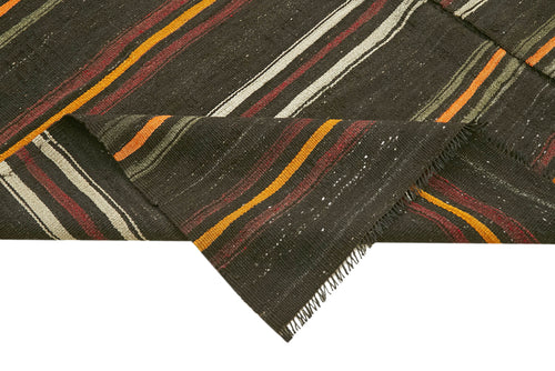 Striped Kilim Brown Striped Goat Hair Handmade Rug 7'10'' x 12'4''