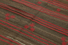 Striped Kilim Brown Striped Goat Hair Handmade Rug 5'7'' x 8'6''