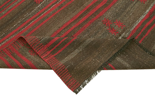 Striped Kilim Brown Striped Goat Hair Handmade Rug 5'7'' x 8'6''