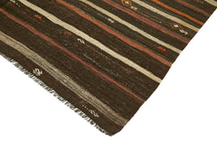 Striped Kilim Brown Striped Goat Hair Handmade Rug 7'1'' x 9'7''