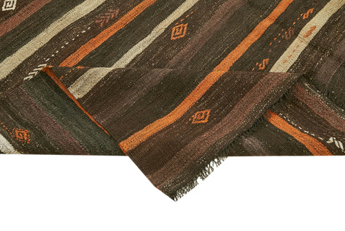 Striped Kilim Brown Striped Goat Hair Handmade Rug 7'1'' x 9'7''