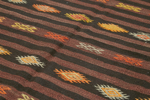 Striped Kilim Brown Striped Goat Hair Handmade Rug 6'8'' x 10'2''