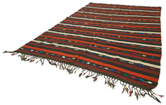 Striped Kilim Brown Striped Goat Hair Handmade Rug 7'11'' x 11'5''